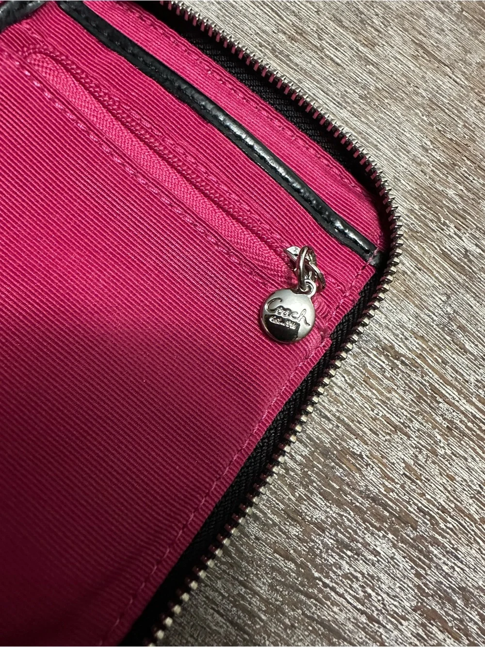 Coach Peyton Black & Gray Signature Zip Wristlet Card Holder